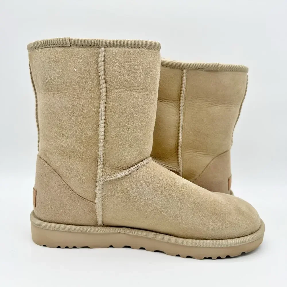 UGG Womens Classic Short II Mid Calf Boots US 8 EU 39 Tan Suede EUC